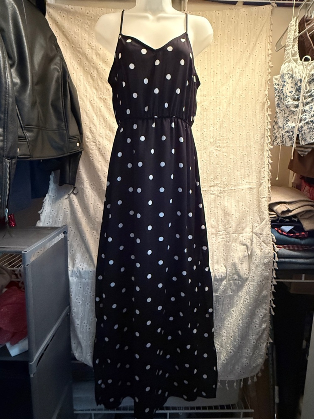 H&M Black Maxi Dress with White Polka Dots